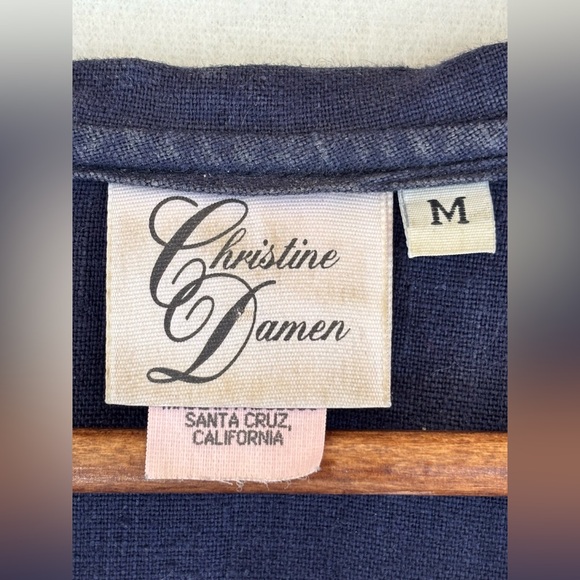 VINTAGE CHRISTINE DAMEN 100%‎ Linen Navy Blue Dress Long Maxi Short Sleeve Beach - Picture 2 of 14